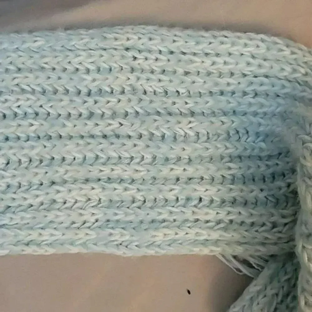 Knitted Light Green and White Scarf with Tassles at Each End